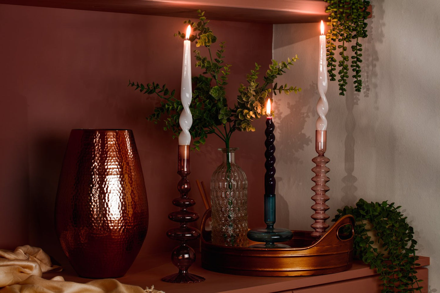 Handblown Glass Candle Holder - Rose Pink
