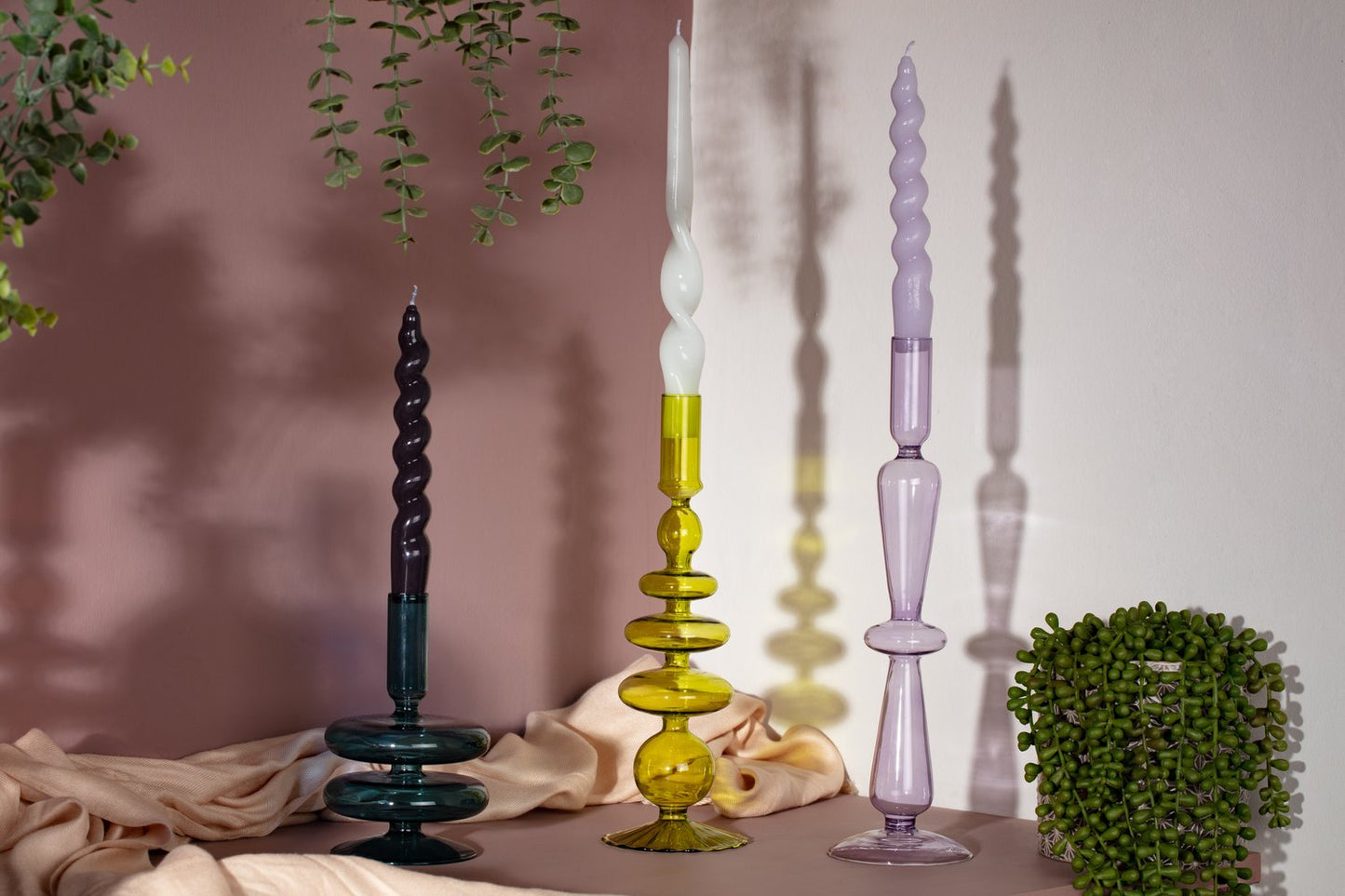 Handblown Glass Candle Holder - Lilac