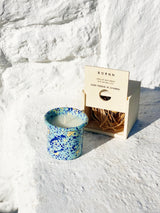 Jasmine Candle In Aegean Blue Splatter Enamelware Container