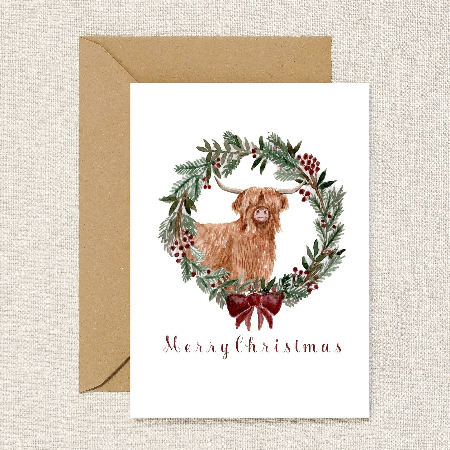 Highland Cow Wreath Card