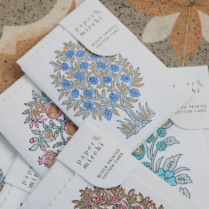 Mogra Periwinkle Hand Printed Flower Card