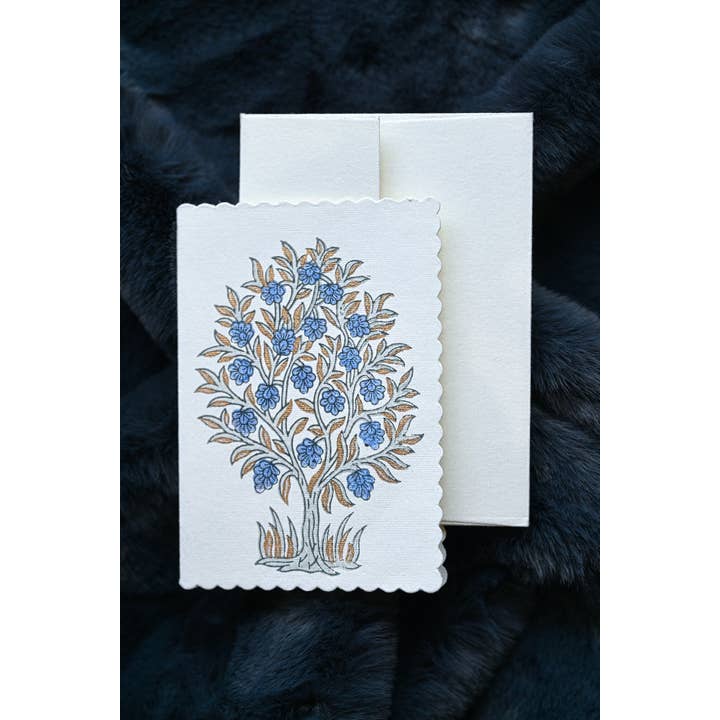 Mogra Periwinkle Hand Printed Flower Card