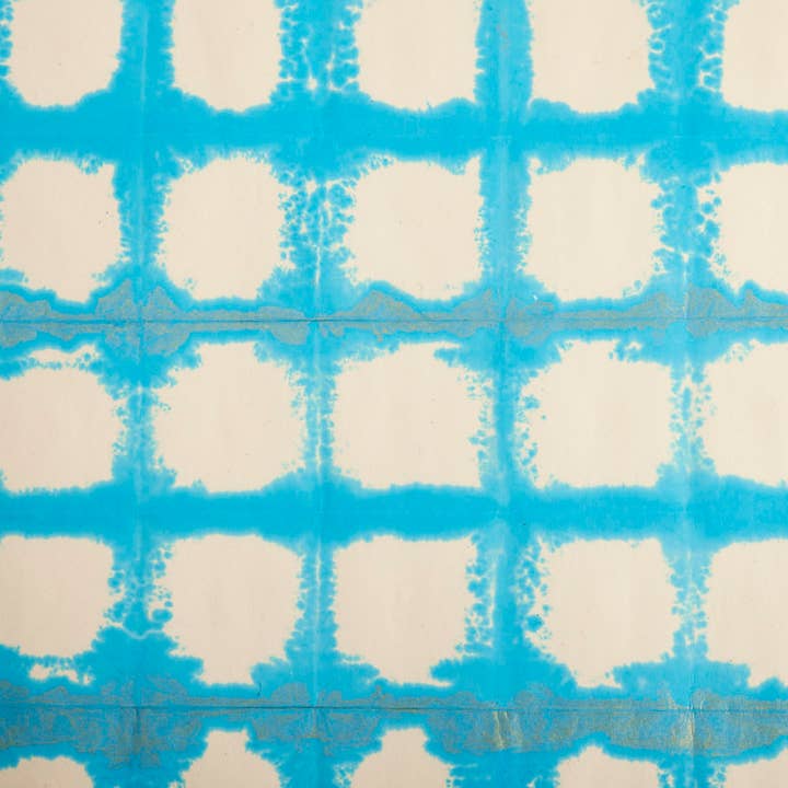 Hand Tie Dyed Wrapping Paper - Turquoise Checks