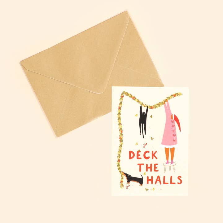Deck The Halls Cat & Dog Card