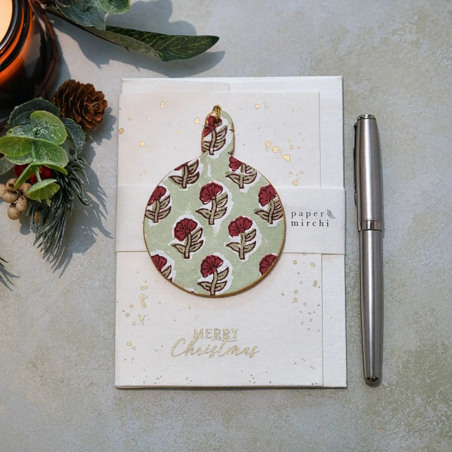 Keepsake Block Print Ornament Christmas Card - Bauble Daisy Moss