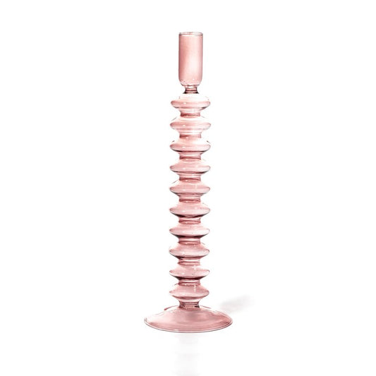 Handblown Glass Candle Holder - Rose Pink