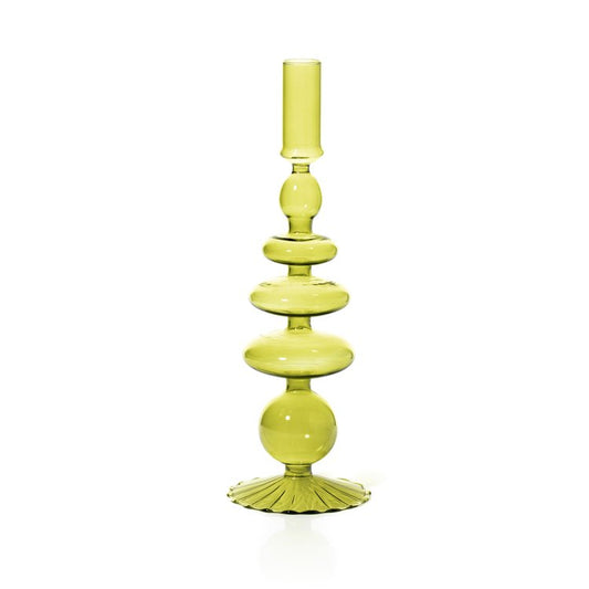 Handblown Glass Candle Holder - Olive