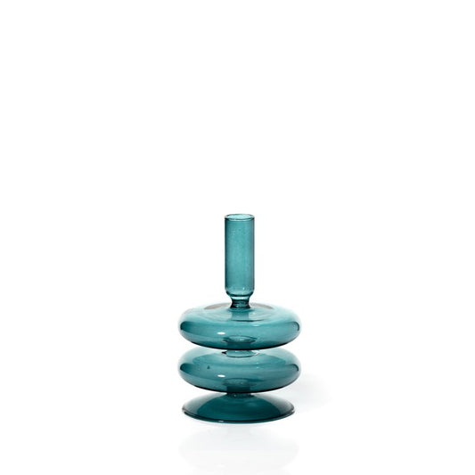 Handblown Glass Candle Holder - Teal