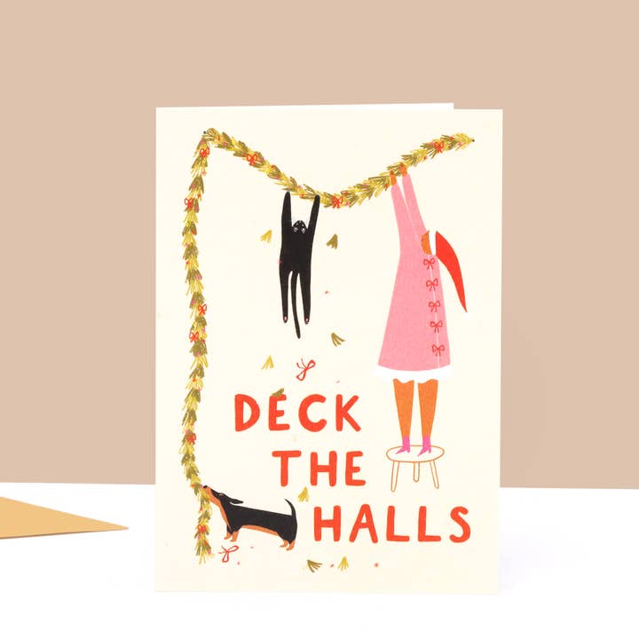 Deck The Halls Cat & Dog Card