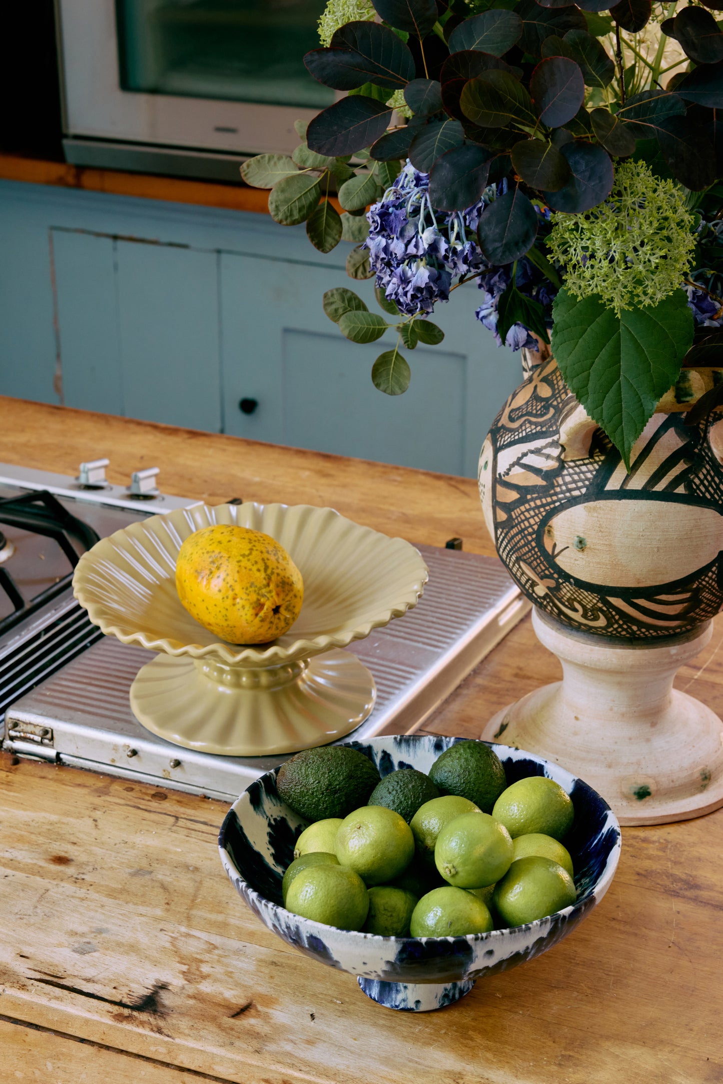 HKLIVING Ceramic Bowl On Base - Indigo