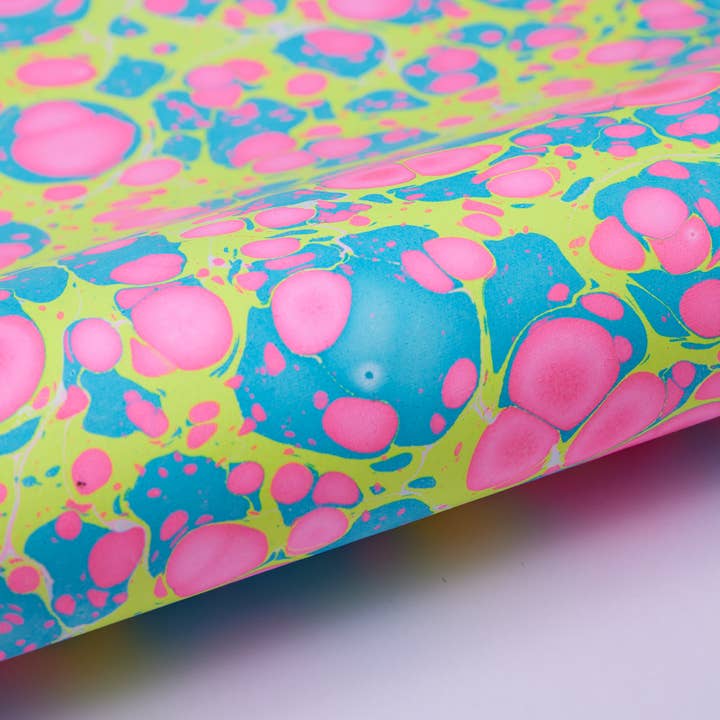 Neon Stone Hand Marbled Wrapping Paper