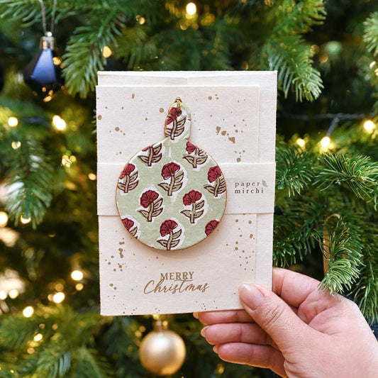 Keepsake Block Print Ornament Christmas Card - Bauble Daisy Moss