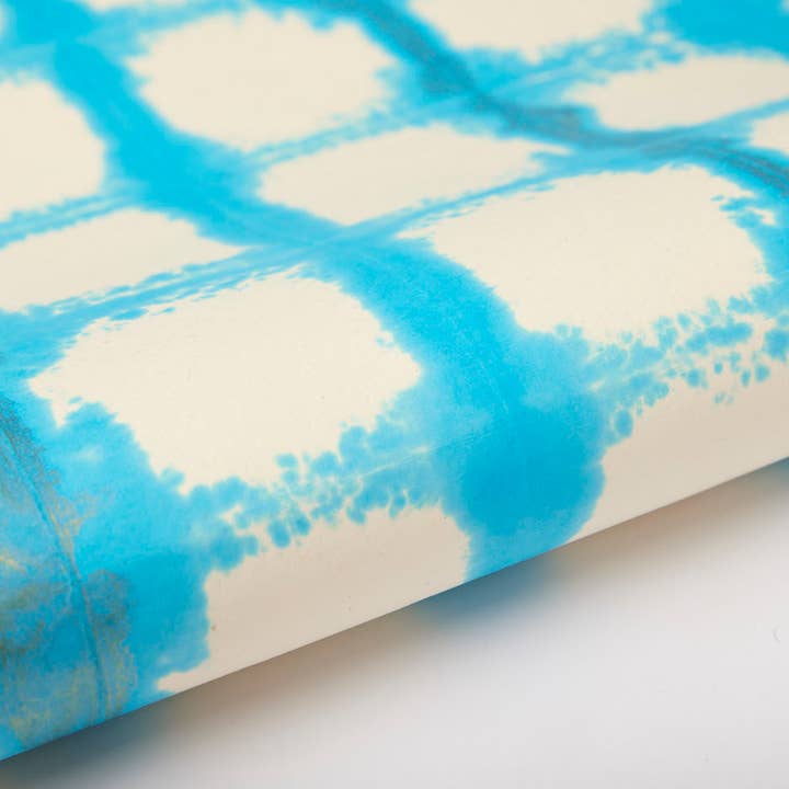 Hand Tie Dyed Wrapping Paper - Turquoise Checks