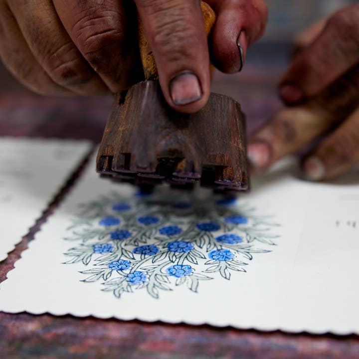 Mogra Periwinkle Hand Printed Flower Card