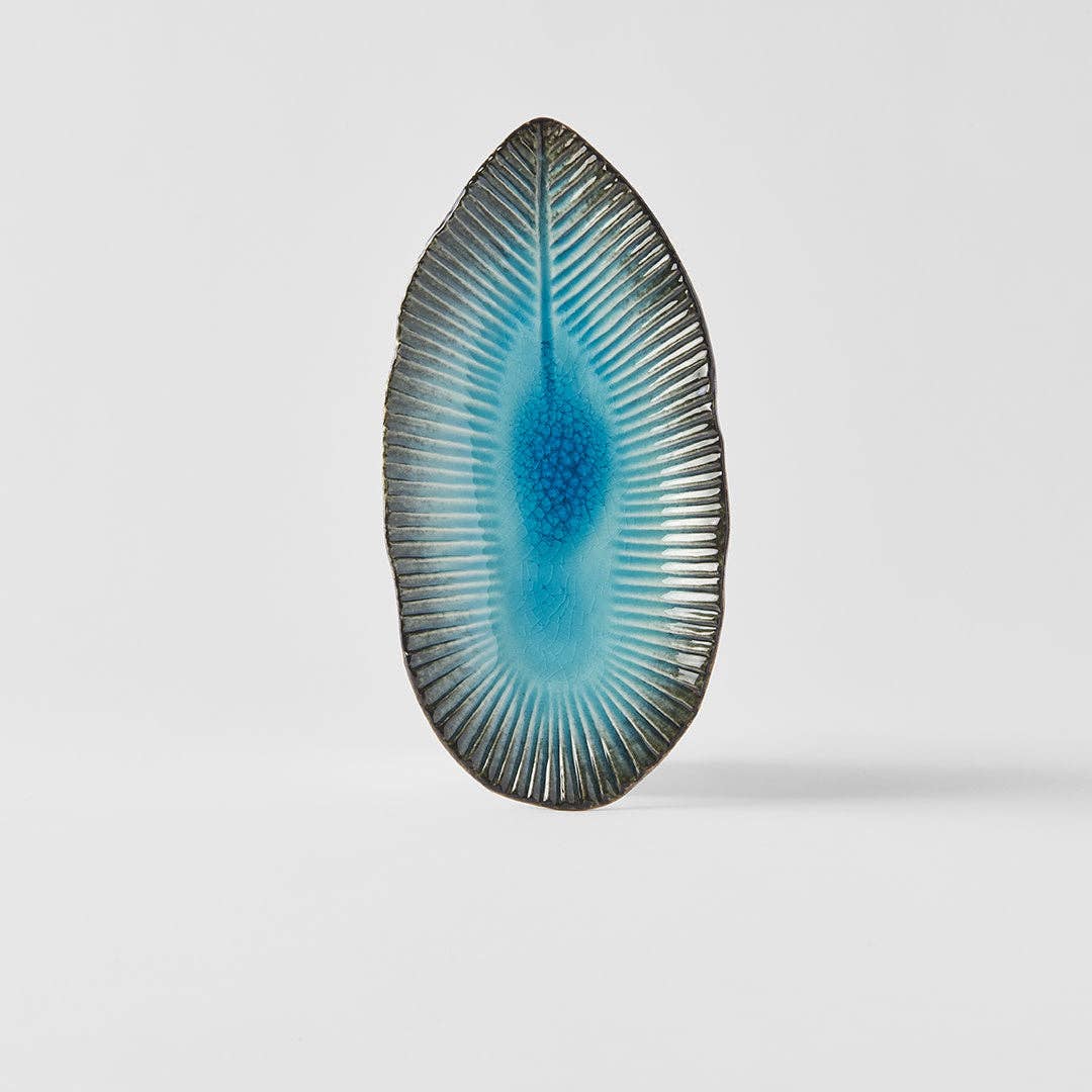 Sky Blue Oval Leaf Plate