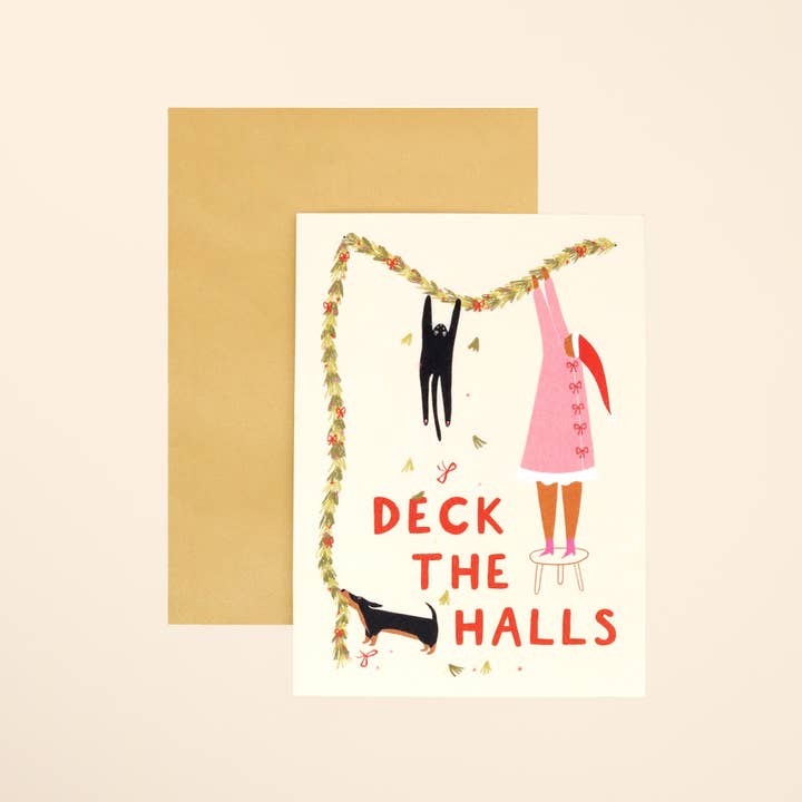 Deck The Halls Cat & Dog Card