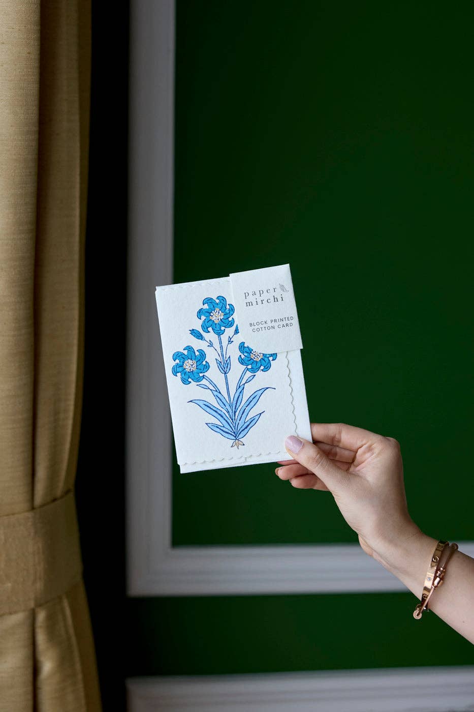 Nargis Sapphire Block Printed Flower Card