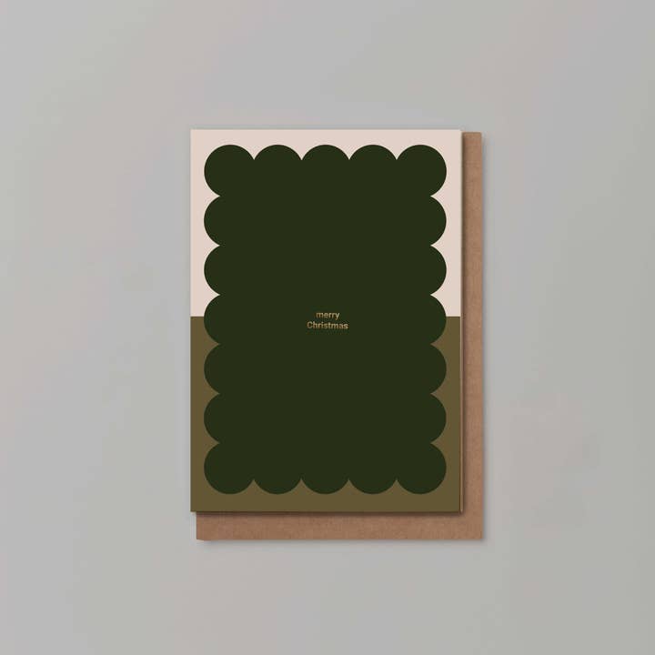 Merry Christmas Green & Gold Scalloped Card