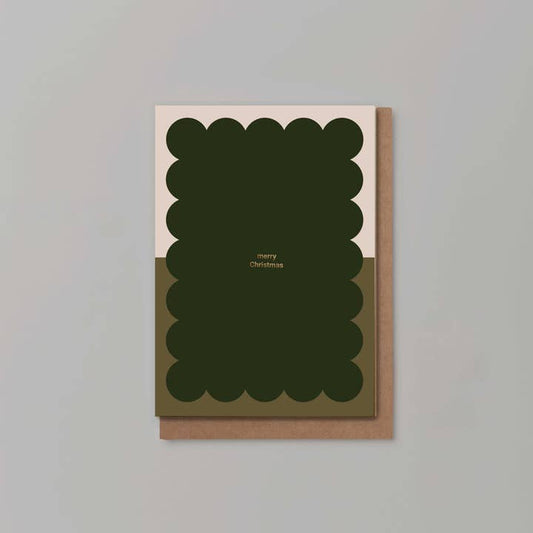 Merry Christmas Green & Gold Scalloped Card
