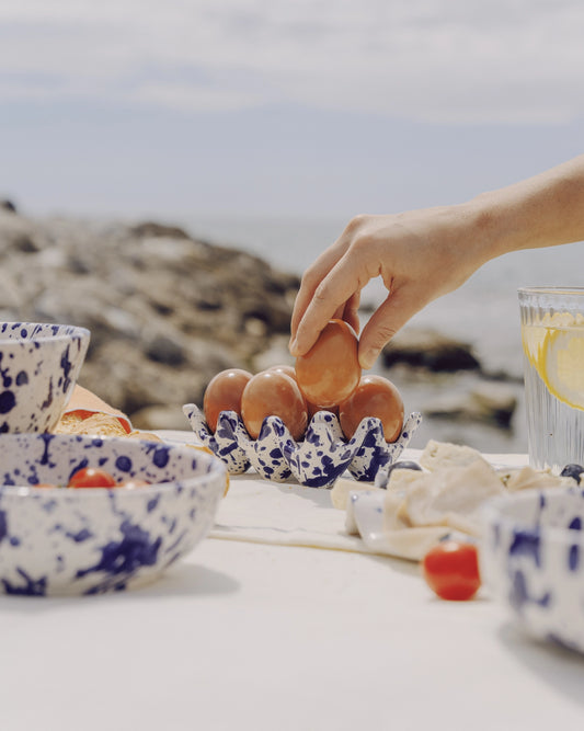 Egg Holder - Blue & White Splatter