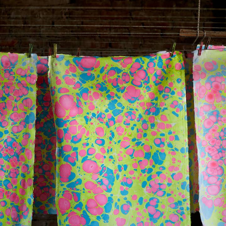 Neon Stone Hand Marbled Wrapping Paper