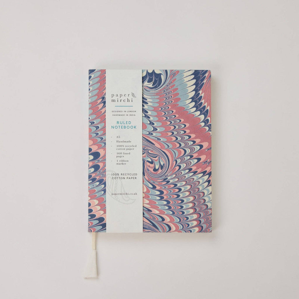 Hand Marbled Ruled Notebook (A5)