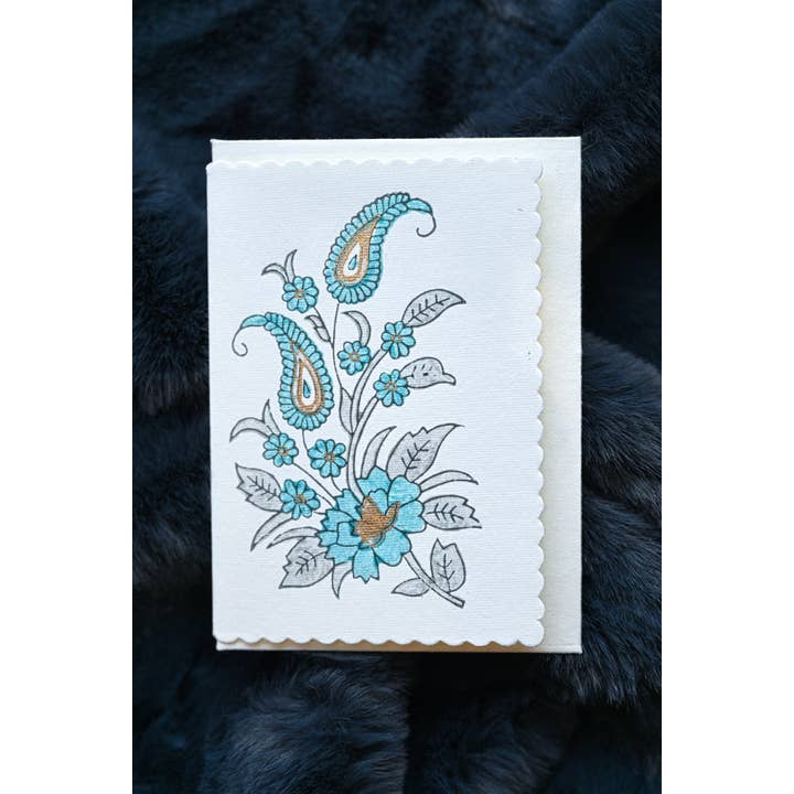 Kairi Turquoise Hand Printed Greetings Card