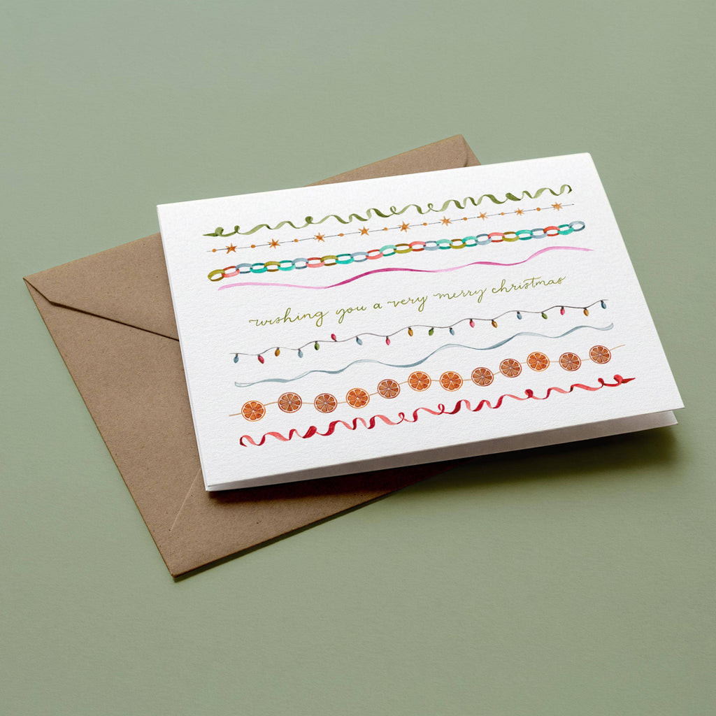 Watercolour Christmas Streamers Card