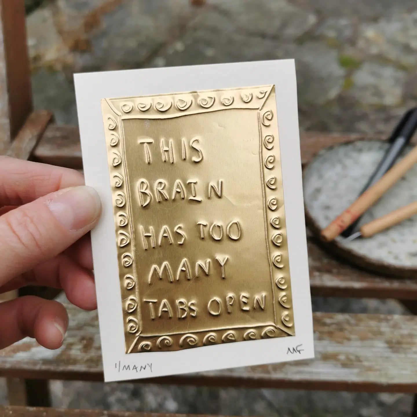 This Brain Has Too Many Tabs Open Tin Embossed Art