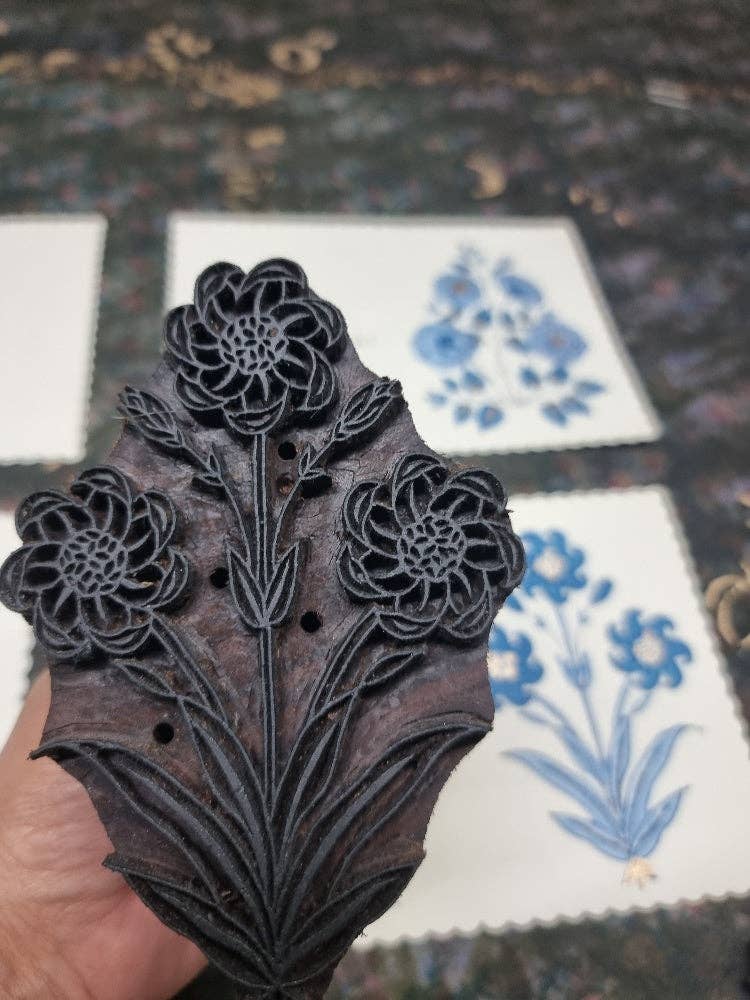 Nargis Sapphire Block Printed Flower Card