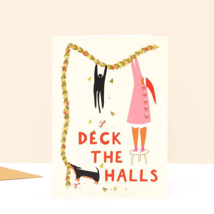 Deck The Halls Cat & Dog Card