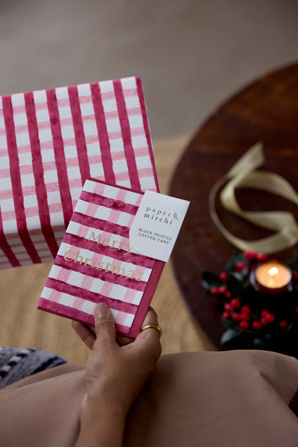 Merry Christmas Pink Gingham Card