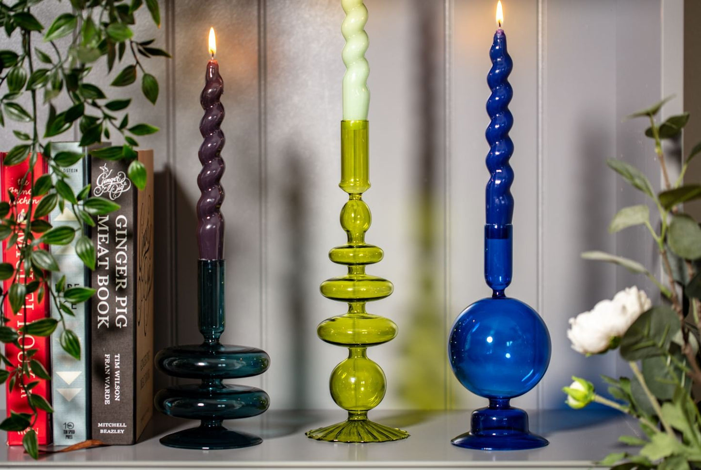 Handblown Glass Candle Holder - Teal