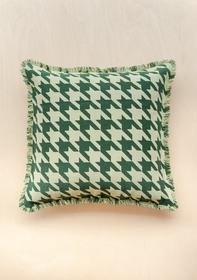 Houndstooth Cotton Cushion Cover - Green