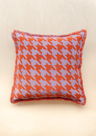 Houndstooth Cotton Cushion Cover - Lilac & Orange