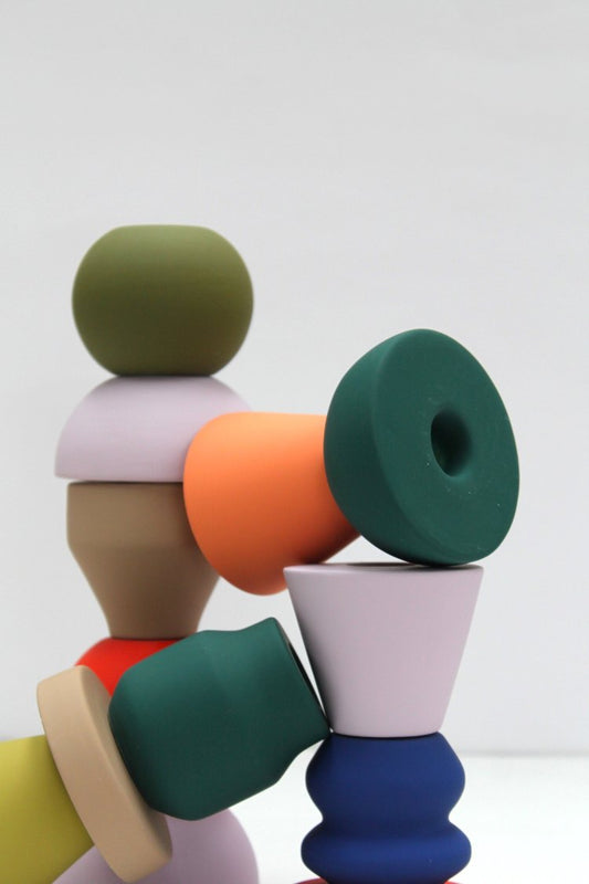 Stacked Peach and Teal Reversible Incense & Candle Holder