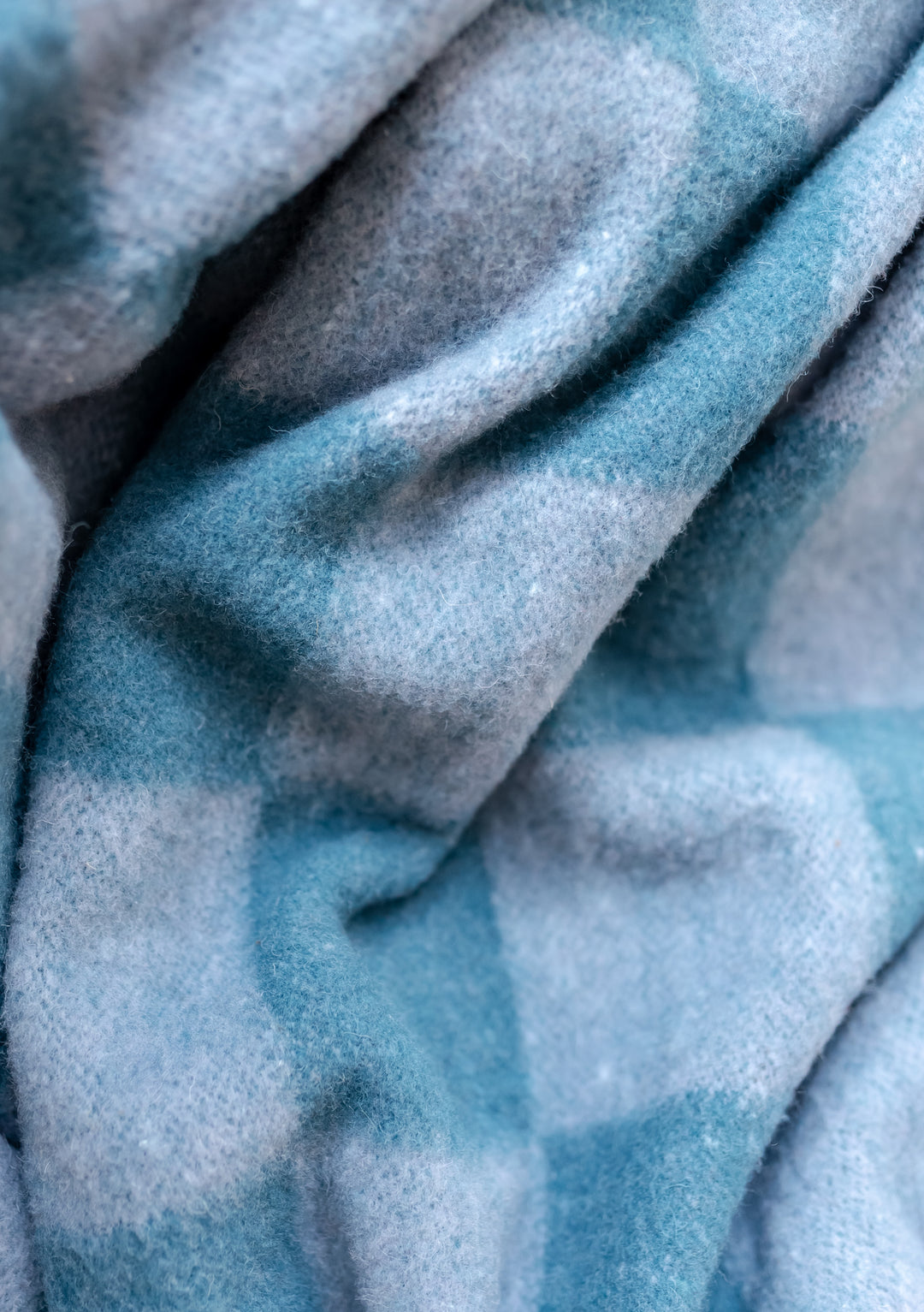 Brushed Recycled Wool Blanket - Blue Checkerboard