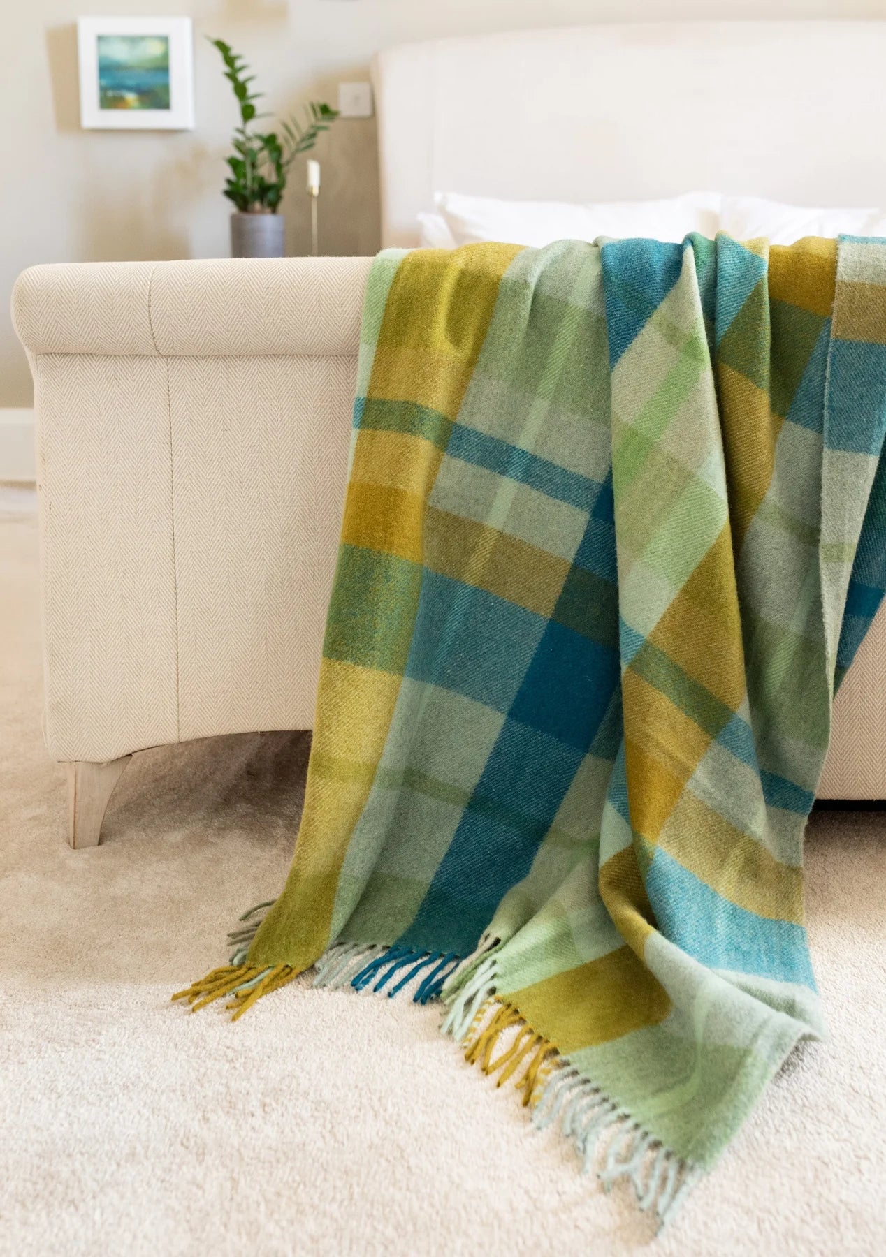 Recycled Wool Blanket - Teal Patchwork Check