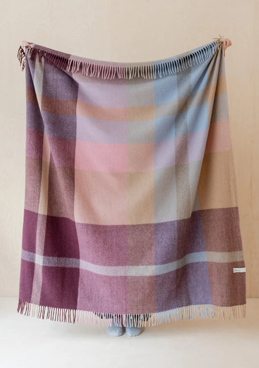 Recycled Wool Blanket - Berry Oversized Patchwork Check