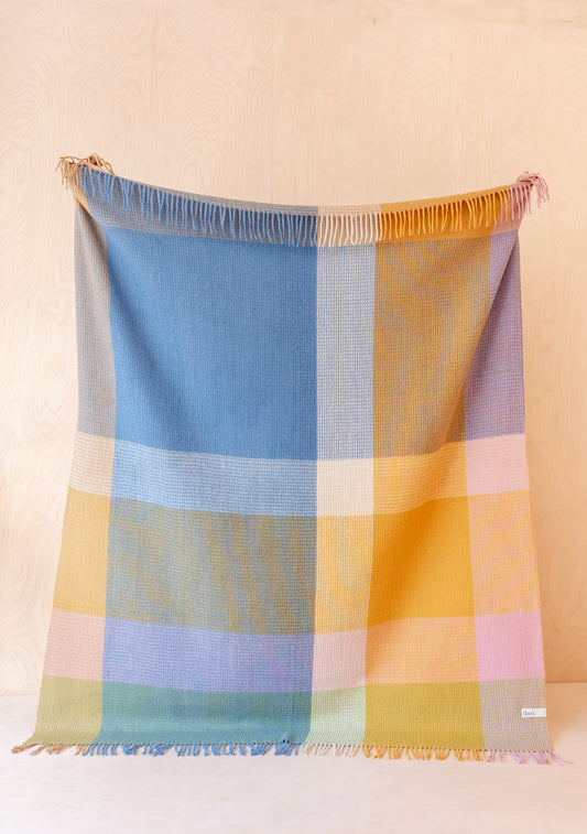 Recycled Wool Blanket - Cobalt Waffle Block Check