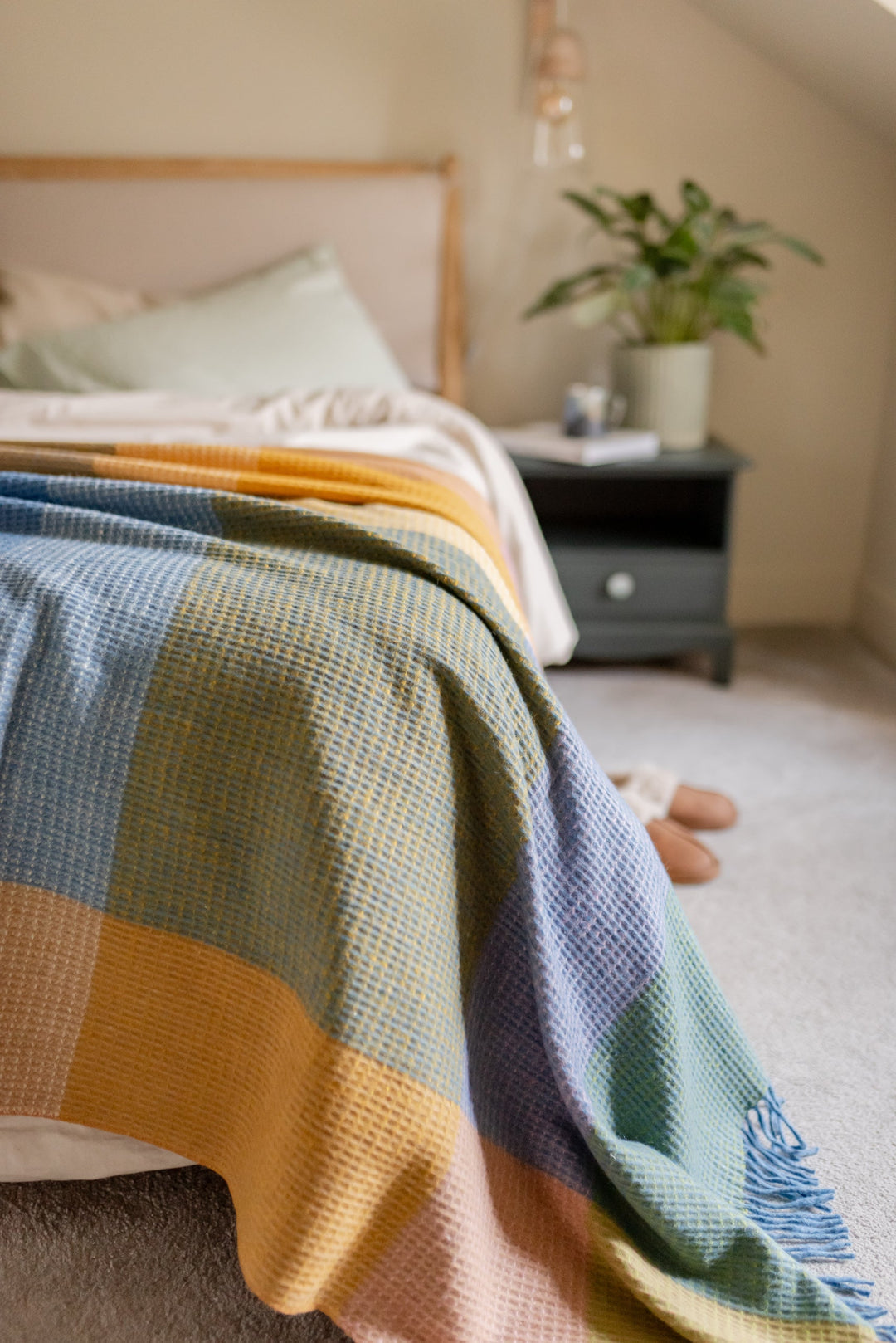 Recycled Wool Blanket - Cobalt Waffle Block Check