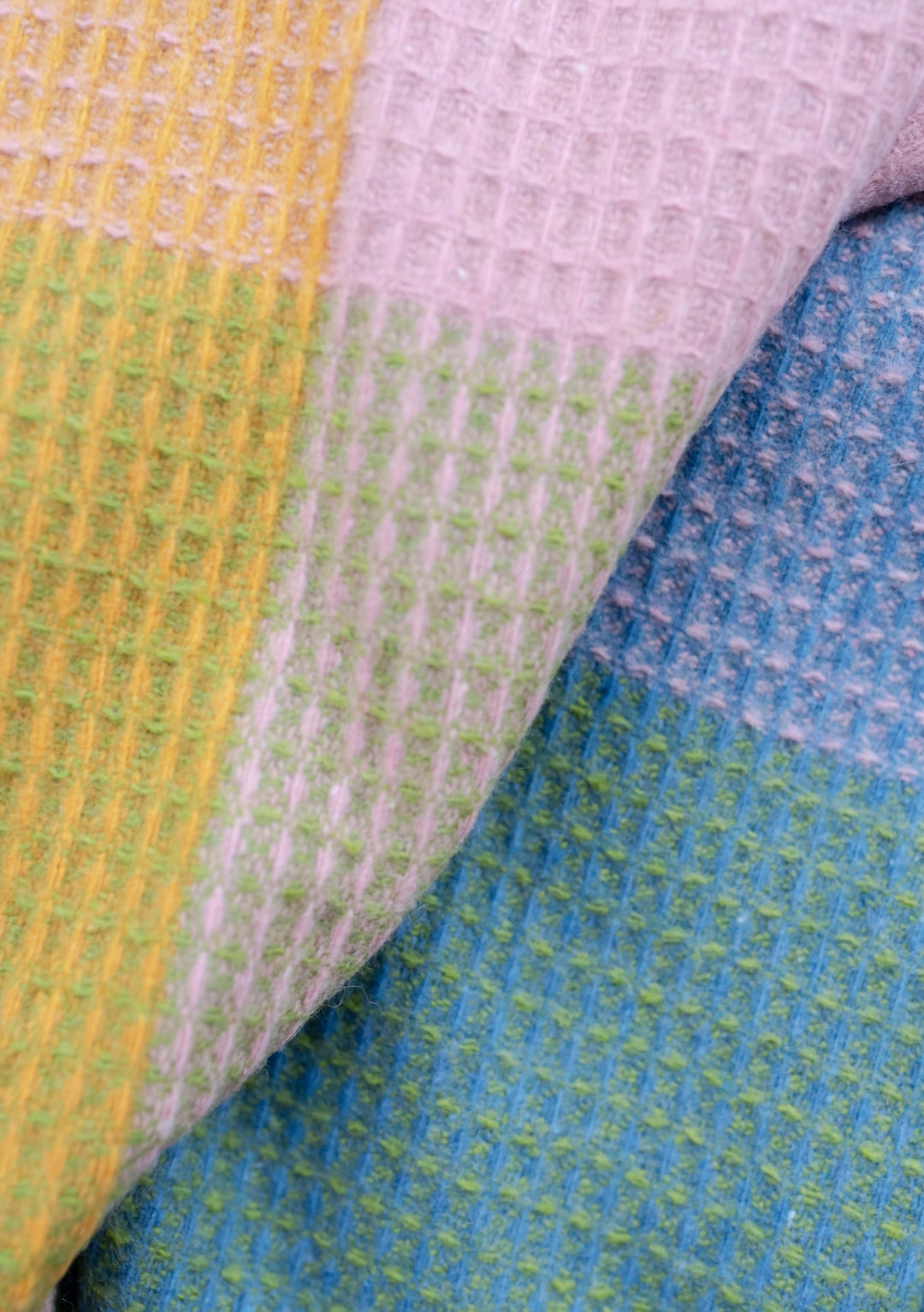 Recycled Wool Blanket - Cobalt Waffle Block Check
