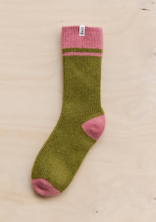 Merino Striped Socks - Green & Pink