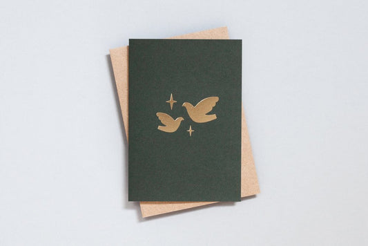 Two Doves Foiled Brass on Green Card