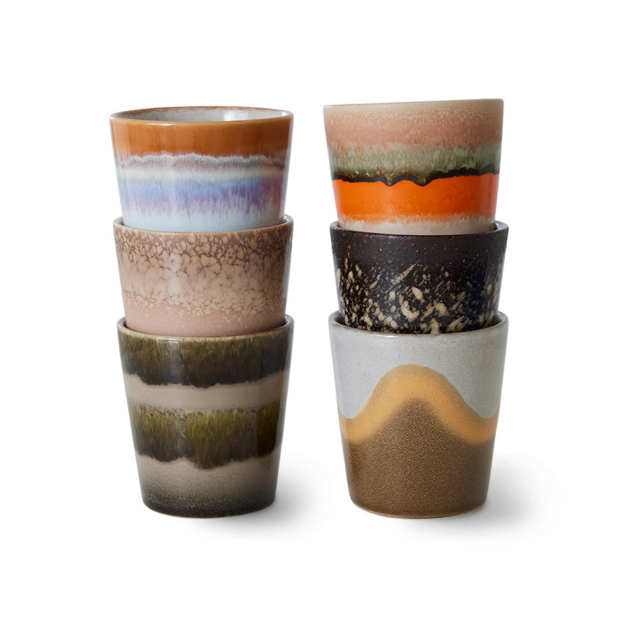 HKliving 70's Ceramic Coffee Mug - Elements (Set of 6)