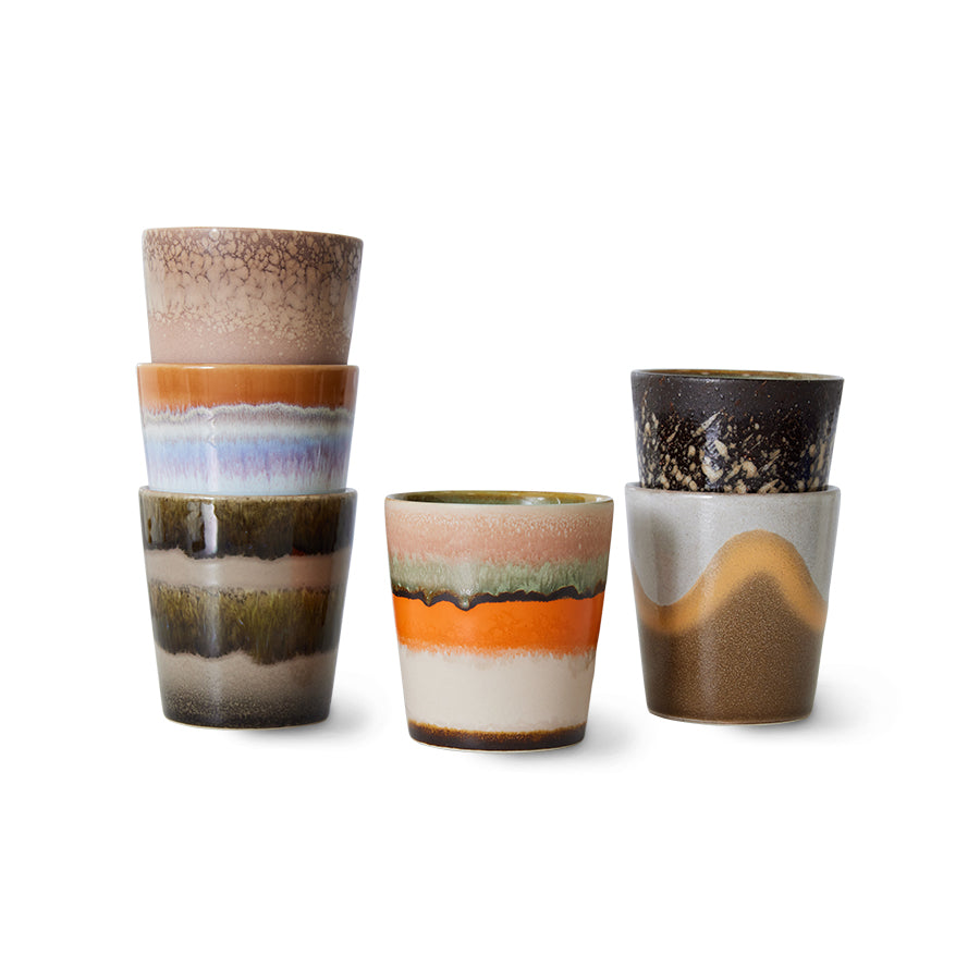 HKliving 70s Ceramics Coffee Mug - Elements (Set of 6)