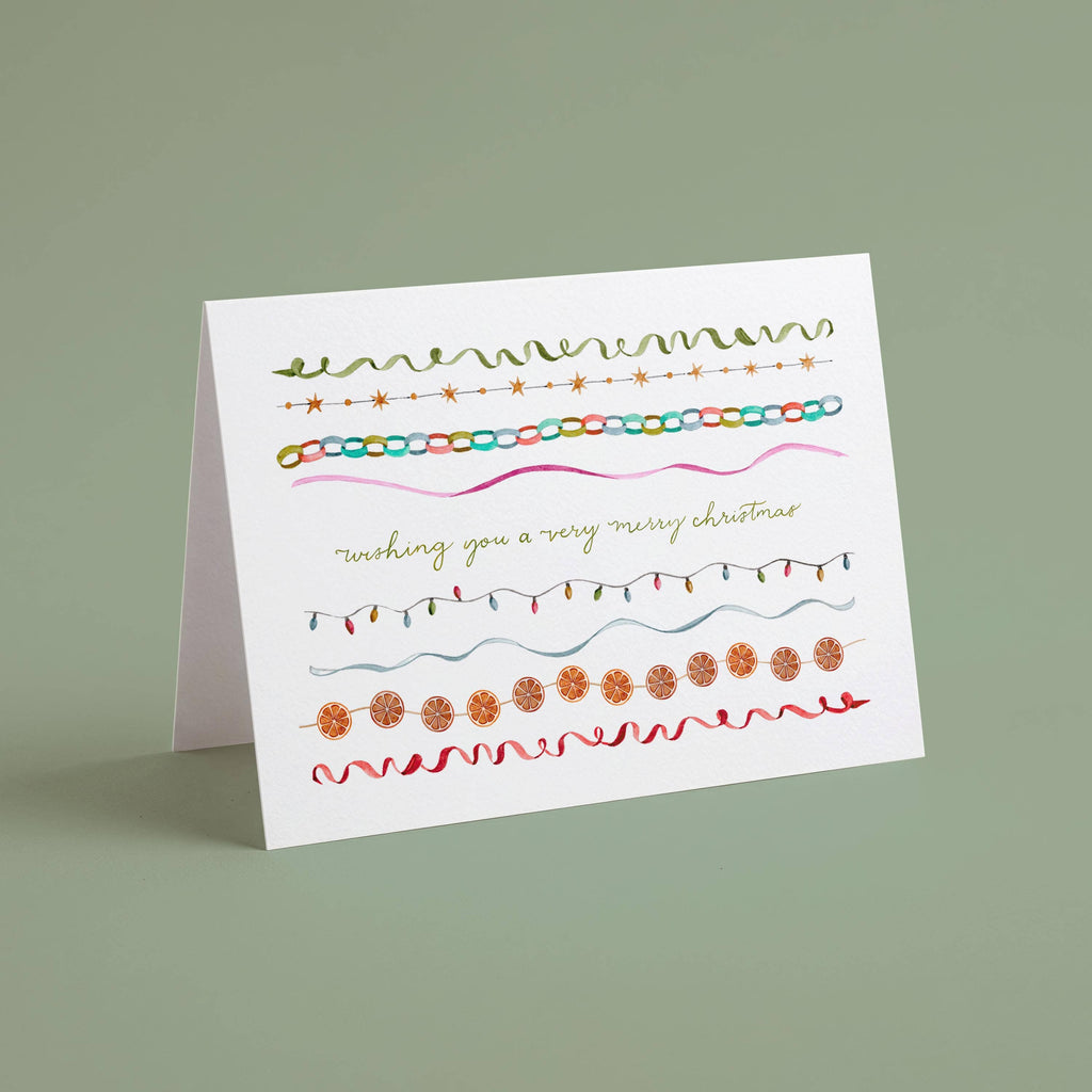 Watercolour Christmas Streamers Card