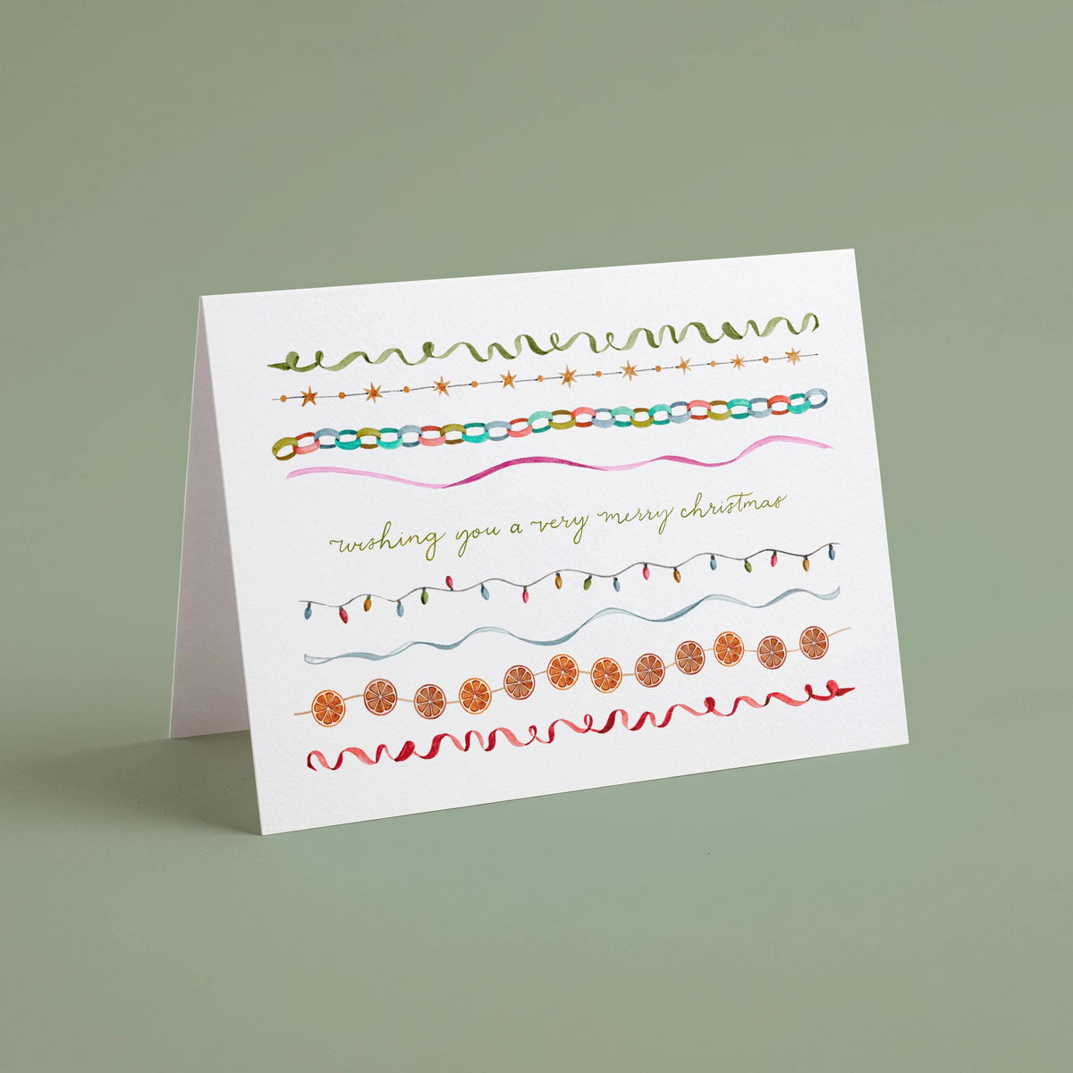 Watercolour Christmas Streamers Card