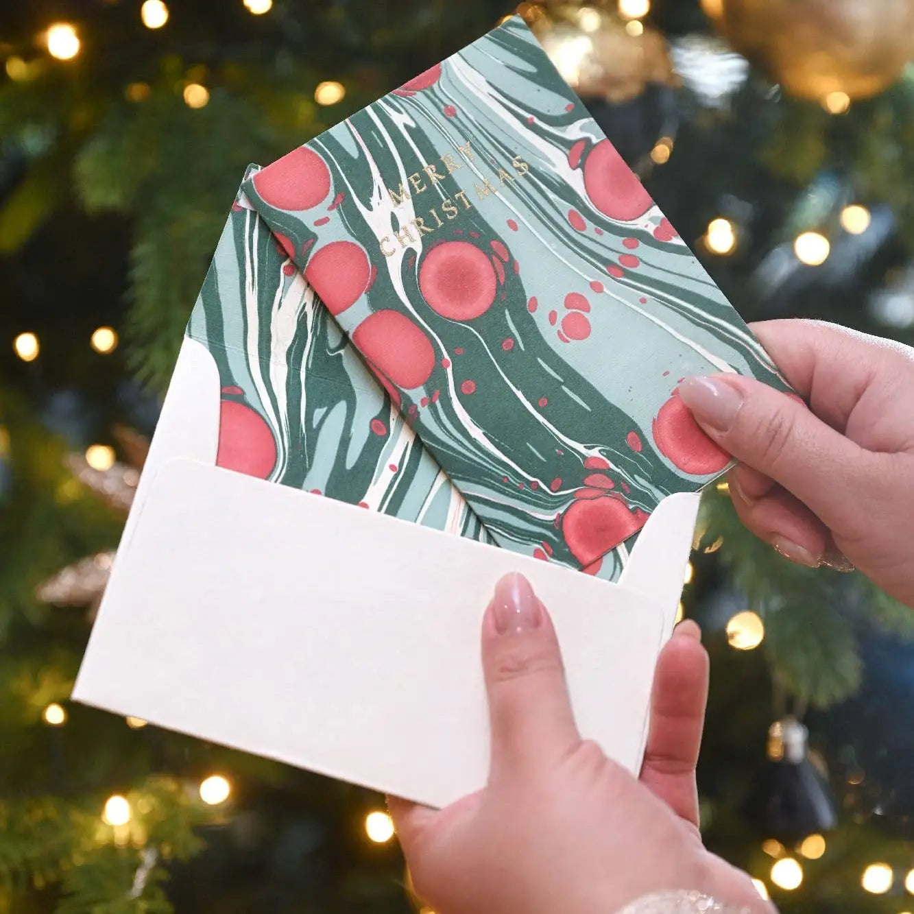Hand Marbled Merry Christmas Card