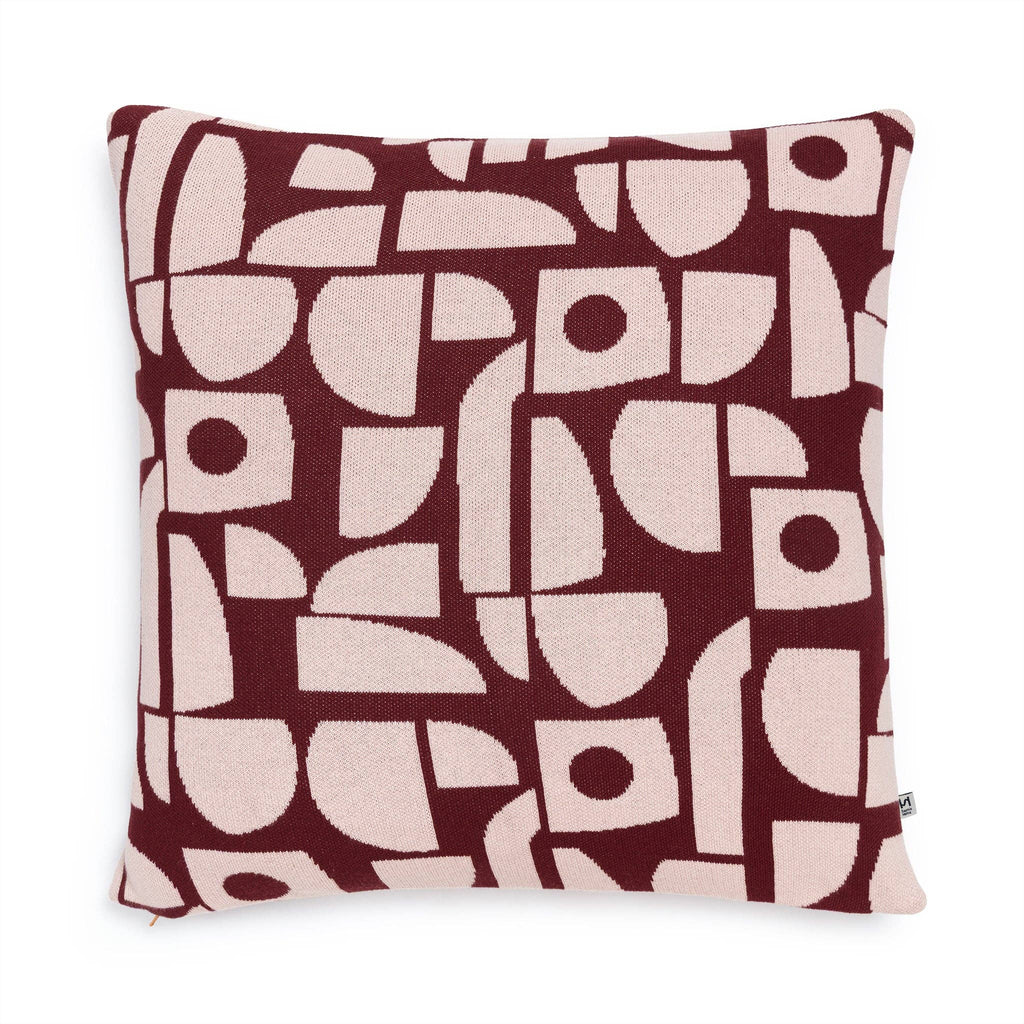 Buten Cotton Knit Cushion Cover: Burgundy